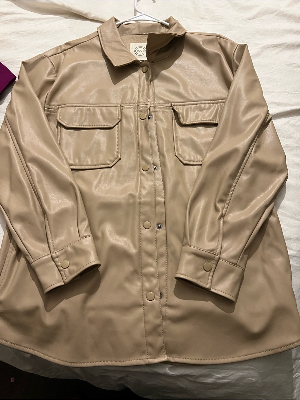 Stoosh Beige Faux Leather Utility Shacket